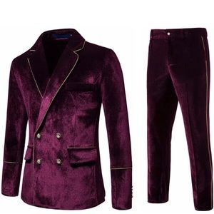 Mens Velvet Suit - Slim Fit  Double Breasted Suit - Blazer and Pants Black main image 1